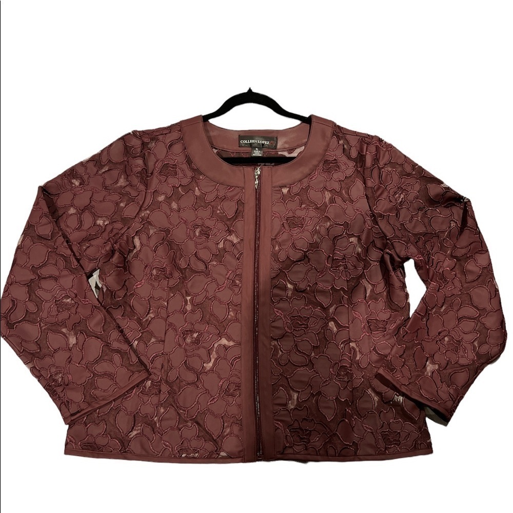 NWOT Colleen Lopez Faux Leather and Mesh Jacket